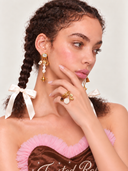 Cream Enamel Long Chain Earrings