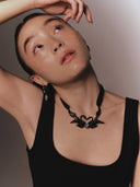 Round Swan Enamel Earrings Color Plating Black (Pairs)