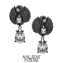 Round Swan Enamel Earrings Color Plating Black (Pairs)